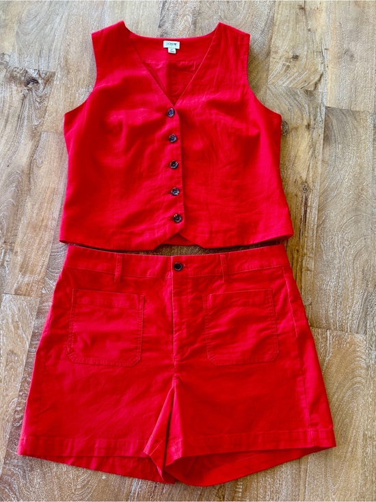 J. Crew Pants - J. Crew Women's Red Linen Blend Vest & Shorts Set